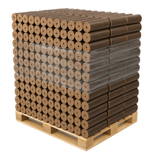Bûches densifiées de nuit – Bois compressé longue durée – Palette de 960 kg (96 paquets de 10 kg)